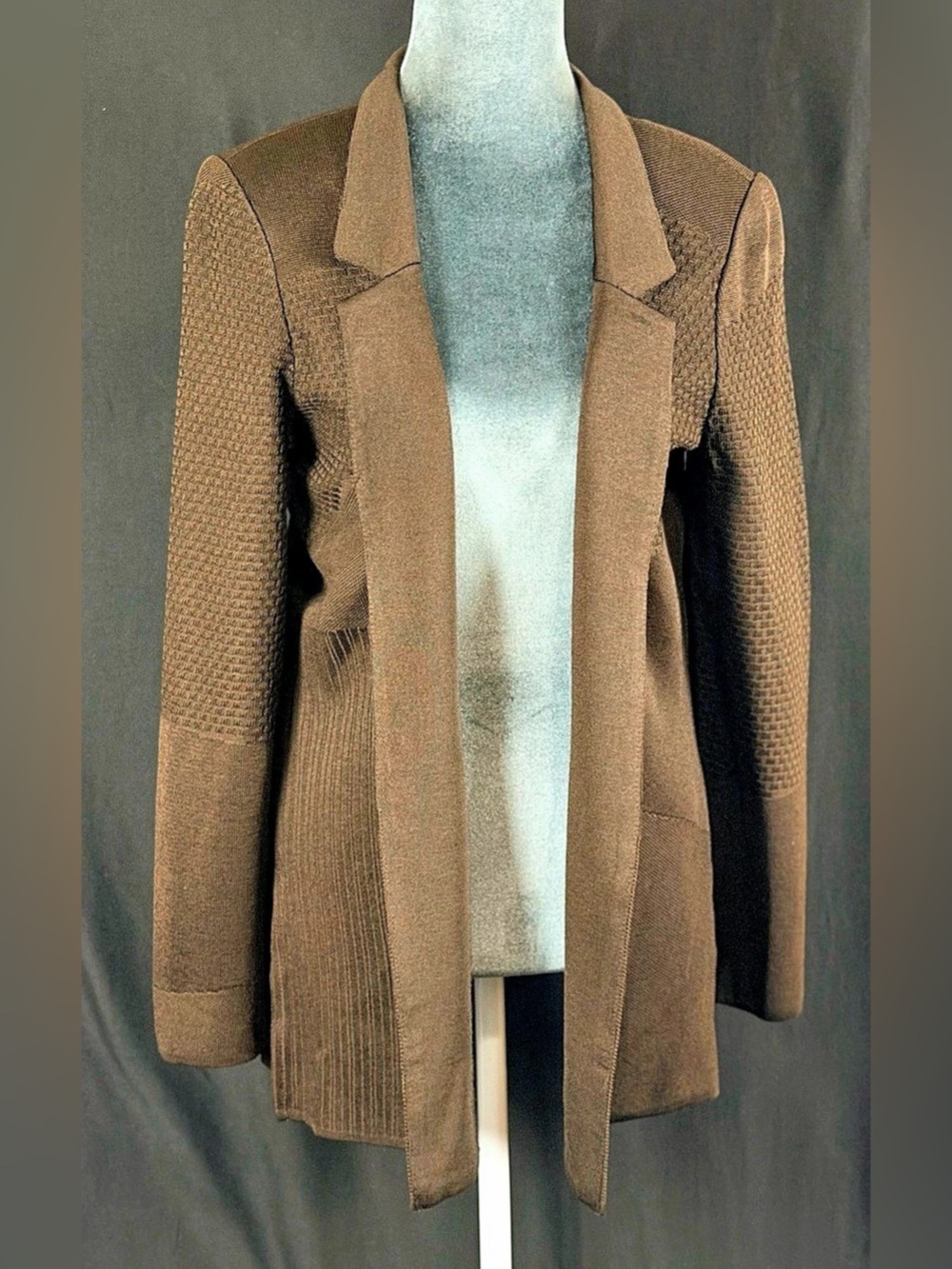 Ming Wang Open Front Brown Knit Blazer Size Medium